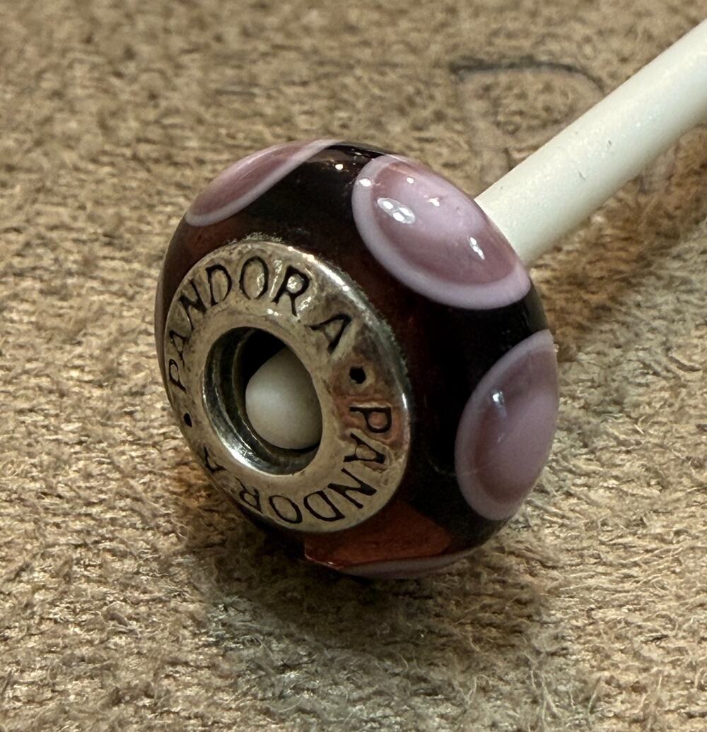 PANDORA Purple Stepping Stones Sterling Silver Glass Bead Charm 790910 ALE 925